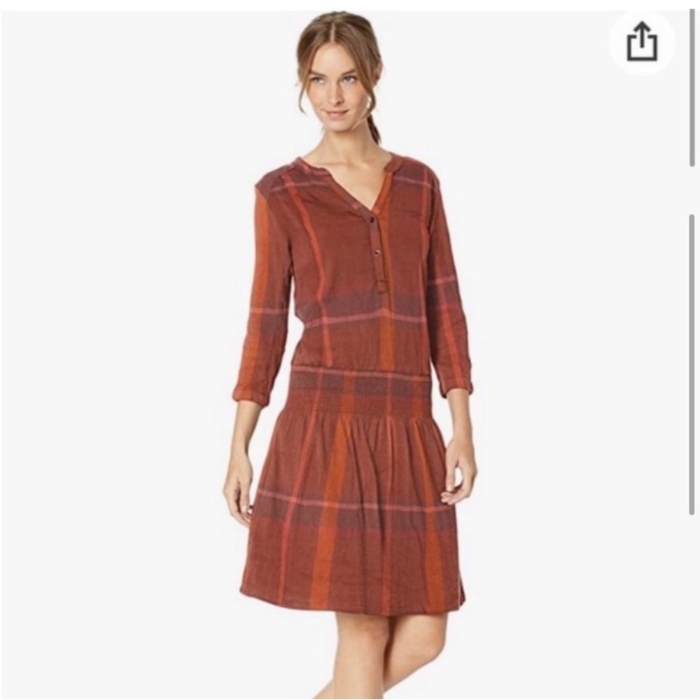 Prana Sugar Pine Dress Organic Cotton Wedged Wood Plaid Size Medium